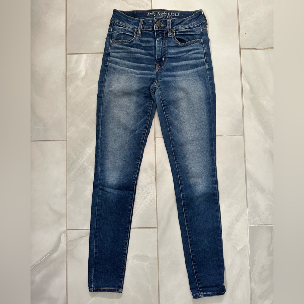 American Eagle Outfitters Dark Blue Skinny Jeans High Rise Jeggings - 2 Short